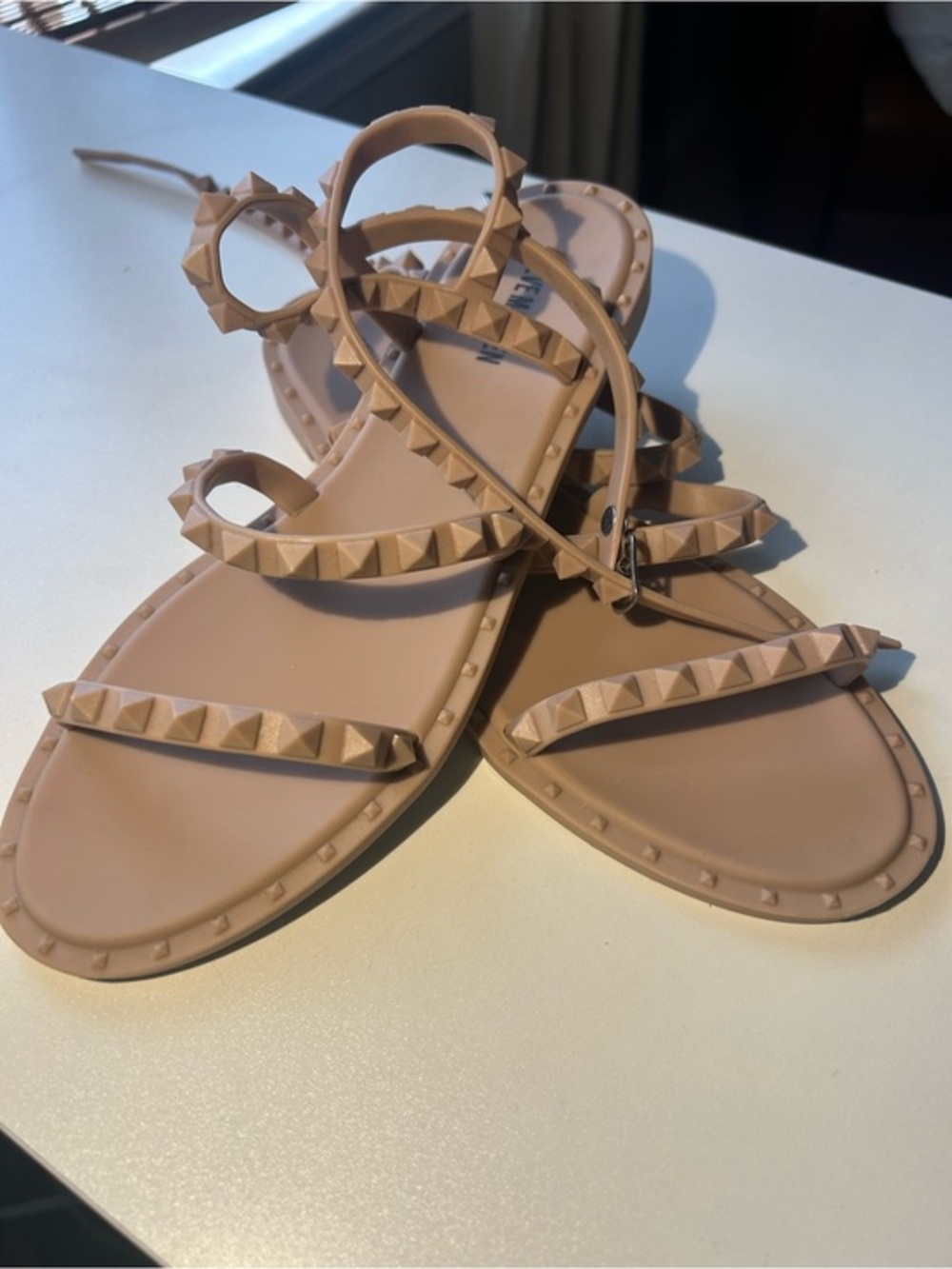NWOB Studded Strappy Flat Sandals in Nude - Women